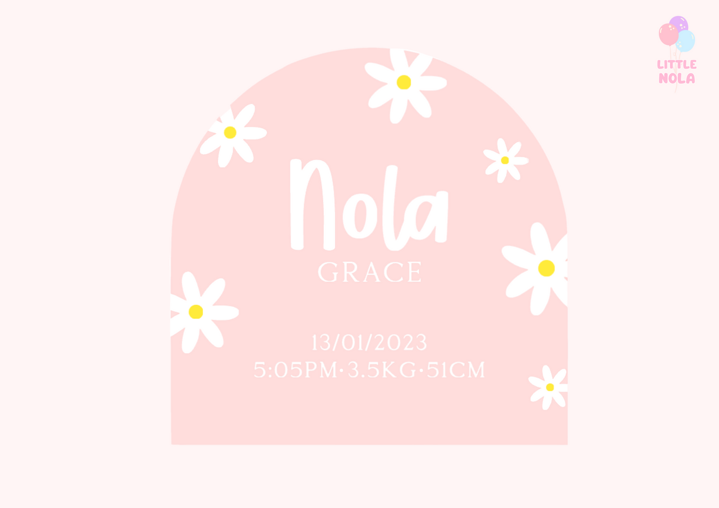 Half Arch Birth Details Plaque - Flowers
