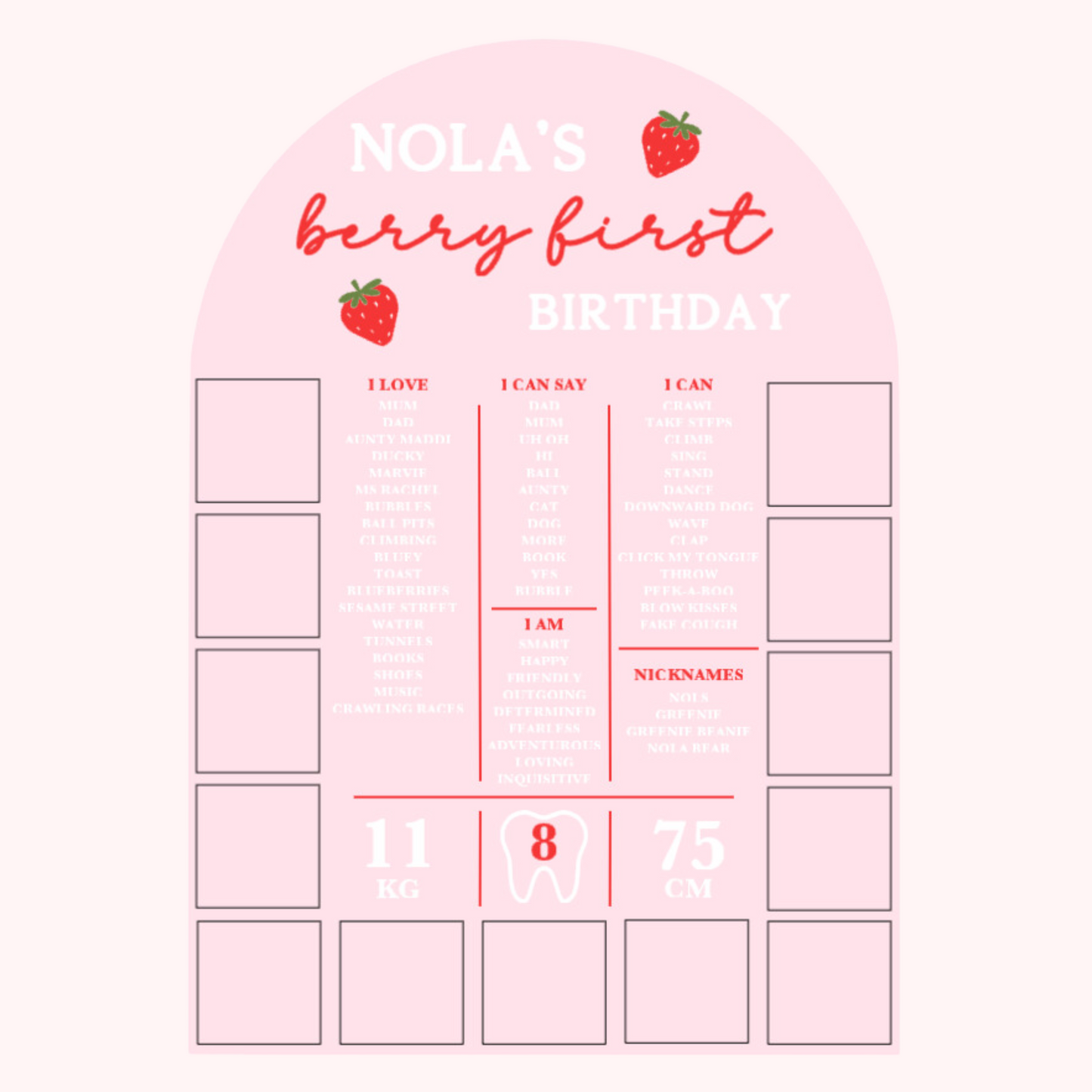 Berry First Birthday Milestone & Photos Board