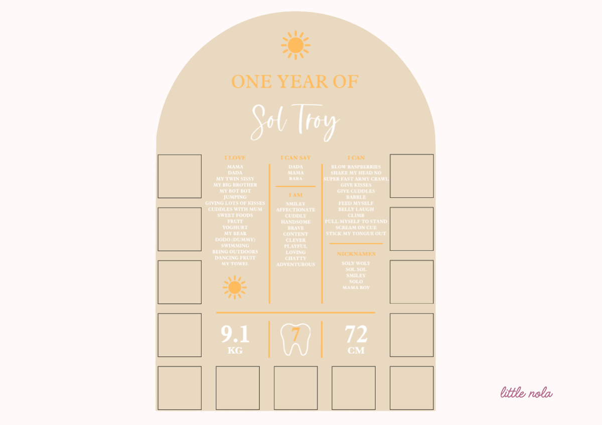 Pre-set Sun Milestone & Photo Board (Design 1)