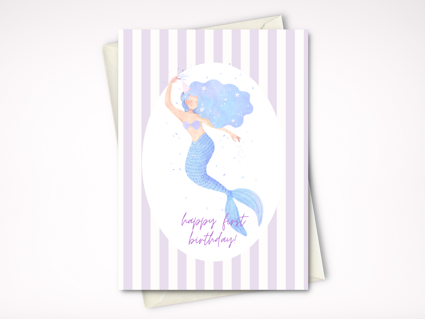 Purple Mermaid First Birthday Card