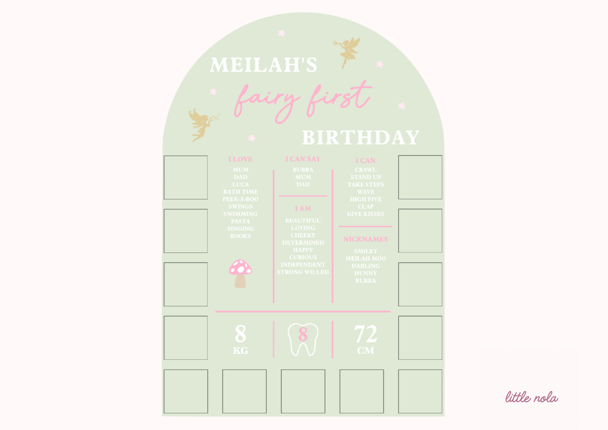 Pre-set Fairy First Milestone & Photo Board (Design 2)