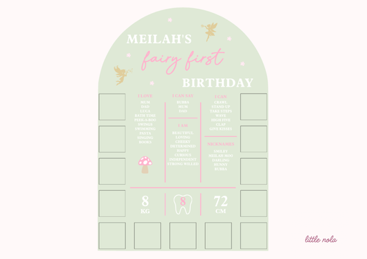 Pre-set Fairy First Milestone & Photo Board (Design 2)