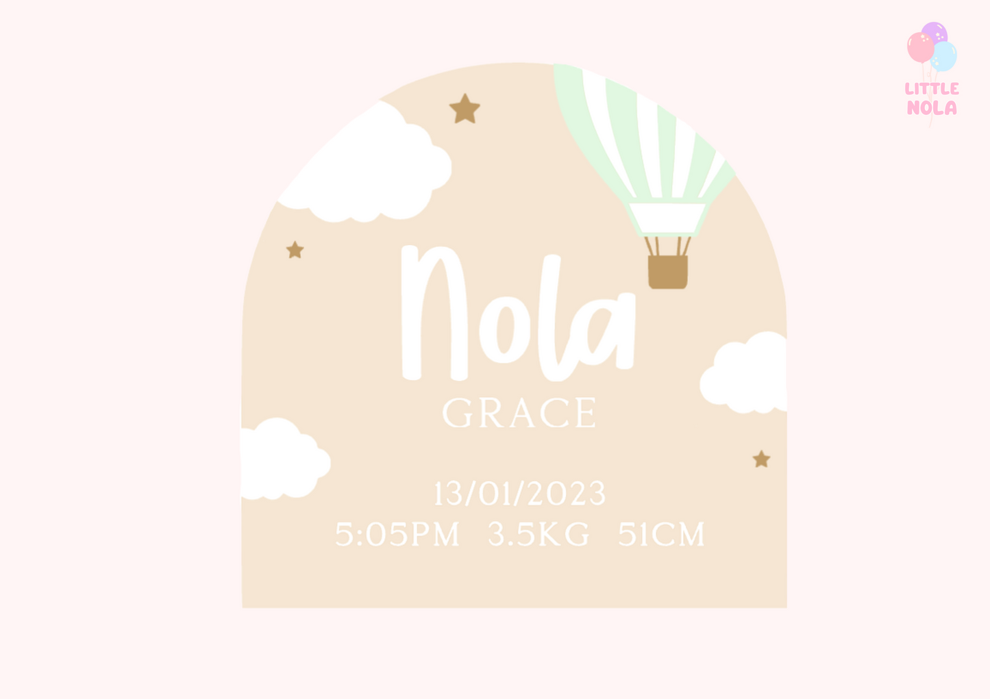 Half Arch Birth Details Plaque - Hot Air Balloon