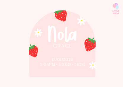 Half Arch Birth Details Plaque - Strawberries