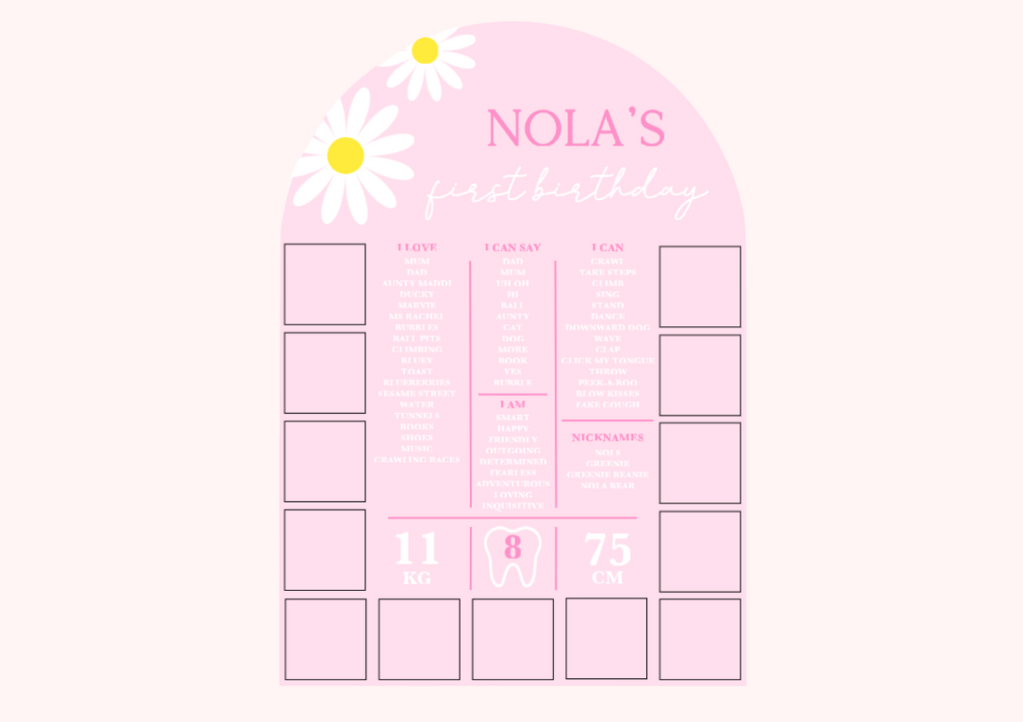 Pre-set Daisy Milestone & Photo Board