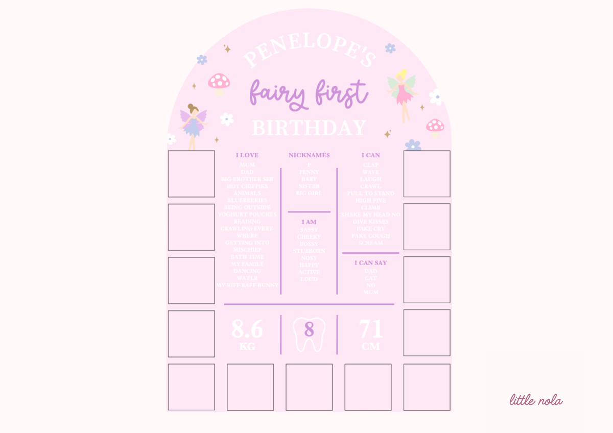 Pre-set Fairy First Milestone & Photo Board (Design 1)