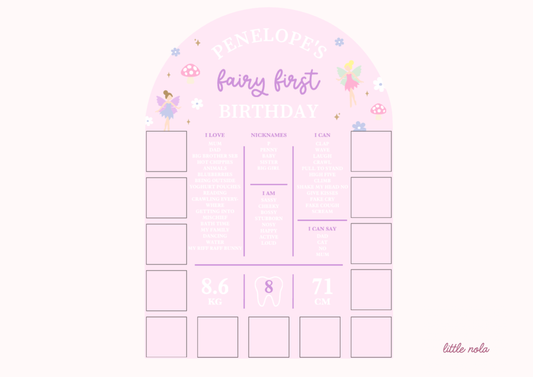 Pre-set Fairy First Milestone & Photo Board (Design 1)
