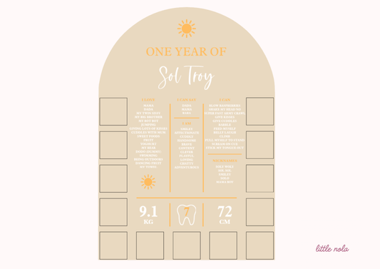 Pre-set Sun Milestone & Photo Board (Design 1)