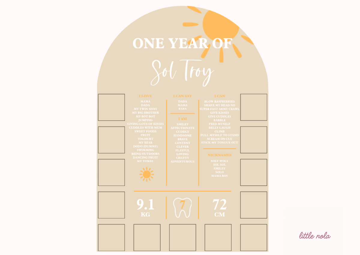 Pre-set Sun Milestone & Photo Board (Design 2)