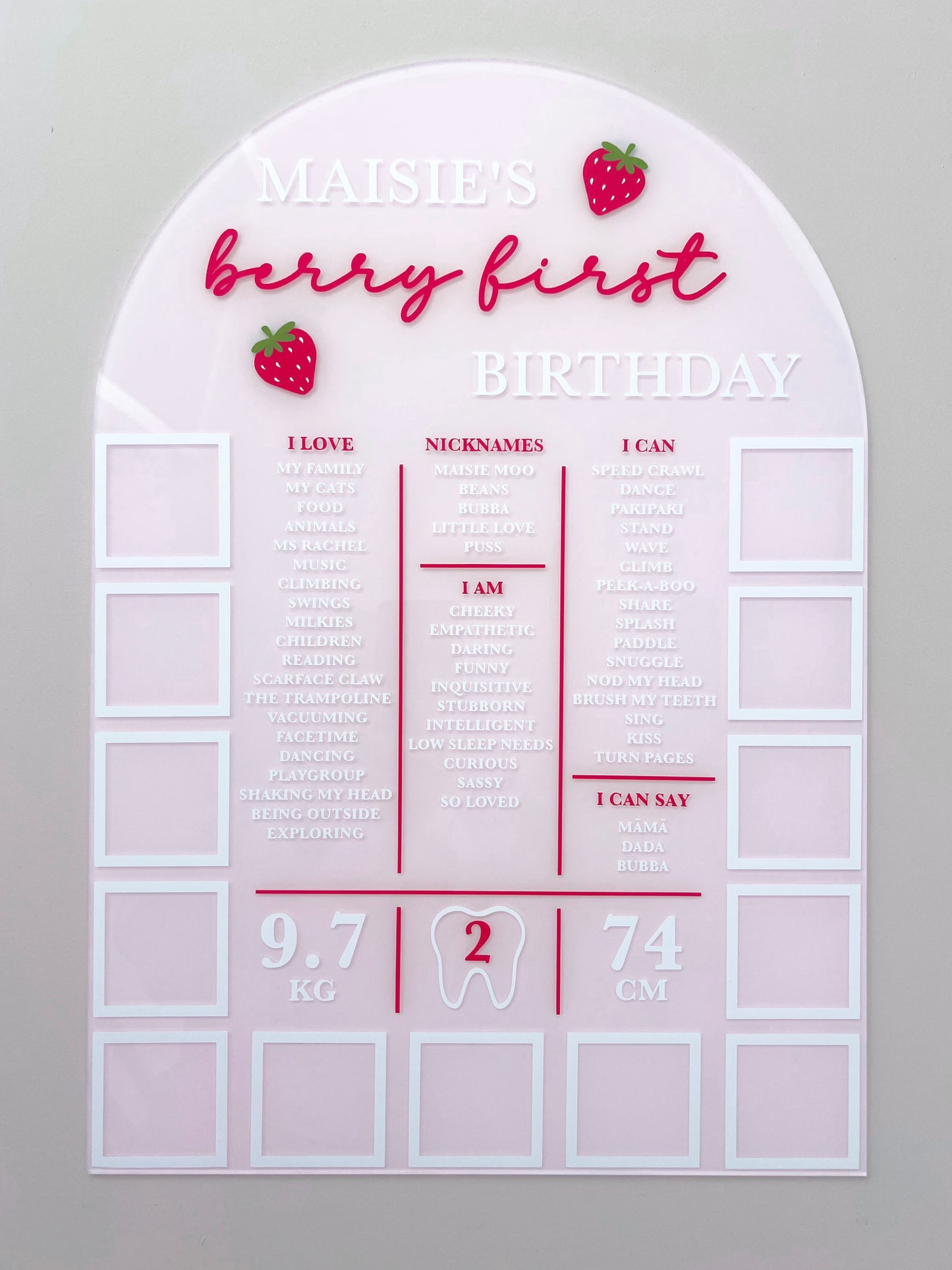 Berry First Birthday Milestone & Photos Board